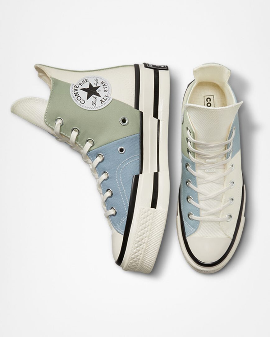 Men's Converse Chuck 70 Plus Material Mashup High Top Shoes Olive | AU 0538EZ